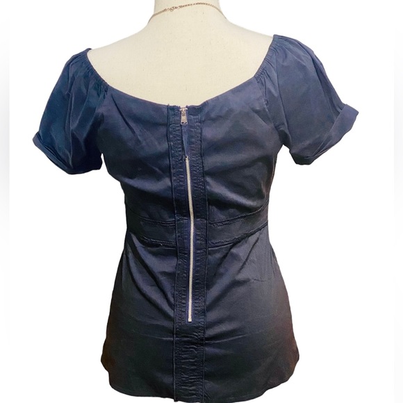 BCBG MaxaZria V Neck Wrap  Short Sleeve Dark Navy almost Bkack Blouse XS - Picture 3 of 11